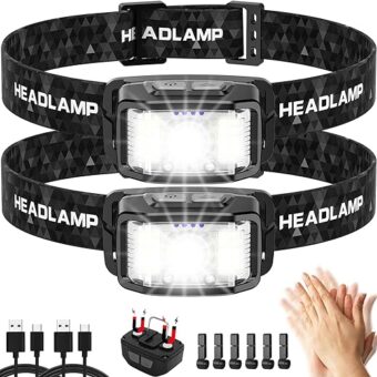 Headlamp Rechargeable,2 Pack 2000 Lumen Ultra Bright Led Headlamp,16 Modes Motion Sensor Head Lamp,Waterproof Lightweight White Red LED Flashlight for...