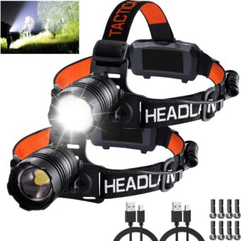 Headlamp Rechargeable 2Pack, 150000LM Bright Head Lamp, Adjustable Focus Headlight Outdoor, 4Mode Head Lights for Forehead, 90° LED Headlamp, Waterproof Headlamps for Adults...