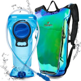 Hydration Backpack Pack with 2L Water Bladder Rave Essentials Lightweight Bag for Hiking, Running Vest, Music Festival for Men Women