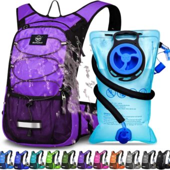 Insulated Hydration Backpack Pack with 3L BPA Free Leak Proof Water Bladder, Large Storage Lightweight Hiking Daypack with Waist Pouches & Cooler Layer, for Running, Biking,...