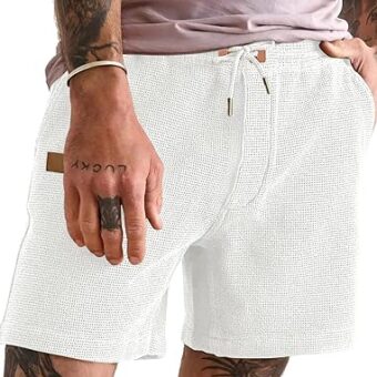 JMIERR Men's Casual 5"/ 7" Shorts Waffle Elastic Waist Drawstring Workout Running Jogging Beach Sweat Shorts with Pockets