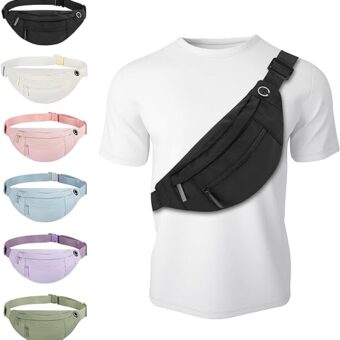 Large Waist Bag With 4-Zipper Pockets-Fanny Pack For Women And Man-Crossbody Belt Bag With Adjustable Strap For Travel Running Hiking Walking Workout Black