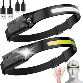 LED Headlamp, 2 Pack Rechargeable Flashlight for Adults, 230 Wide Beam Headlight, Motion Sensor Head Lamp, Adjustable Headband Outdoor Waterproof Head Light for Running,...