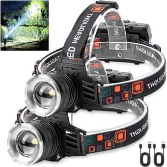 LED Rechargeable Headlamp, 900000 Lumens Super Bright Head Lamp with 5 Modes, 90°Adjustable, USB Rechargeable, Waterproof LED Headlamps for Adults Camping, Hiking, Climbing (2...