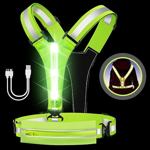 LED Reflective Light Up Safety Running Vest for Biking Walking at Night, LOYAL SEA High Visible Adjustable Running Light for Runners Rechargeable with Pouch, Reflective Running...