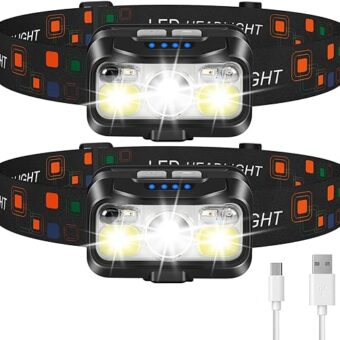 LHKNL Headlamp Rechargeable, 1200 Lumen Super Bright Motion Sensor Head Lamp Flashlight,2-Pack Waterproof LED Headlight with White Red Light,8 Modes Head Lights for Camping...