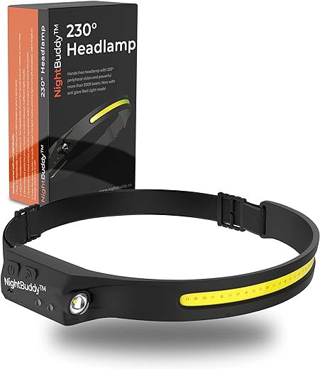 NightBuddy The Original LED Headlamp Rechargeable Flashlight for Adults Camping Essentials Backpacking Lights 4X Brighter Other Headlight Headband Lamp 5 Light Modes Hiking Gear...