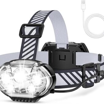 Rechargeable Headlamp, 20000 High Lumen Bright 5 LED Head Lamp with Red White Light, IPX4 Waterproof Headlight,8 Mode Head Flashlight for Outdoor Running Hunting Fishing Hiking...