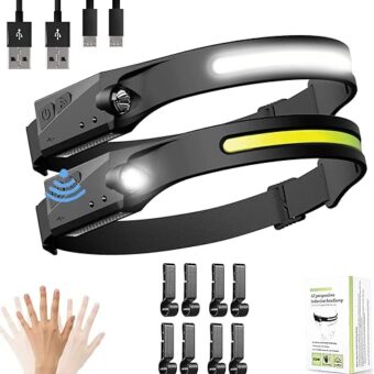 Rechargeable Led Headlamp, Light Buddy Headlamp 2 Pack, Led Head Light for Camping, Headlights 230° Wide Beam Motion Sensor Head Lamp, Light Headband for Camping, Hiking Gear,...