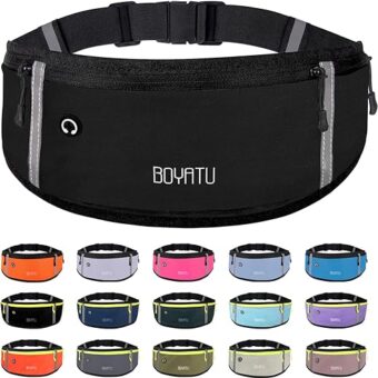 Running Belt Waist Fanny Pack: Waterproof Phone Holder Workout Pouch for Walking Jogging Black