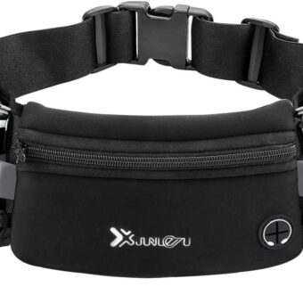 Running Belt with Water Bottles(2 x 175ML), Hydration Belt Waterproof Waist Pack Bag Fits iPhones Adjustable Sports Waist Pouch for Marathon Running Hiking Cycling, Black