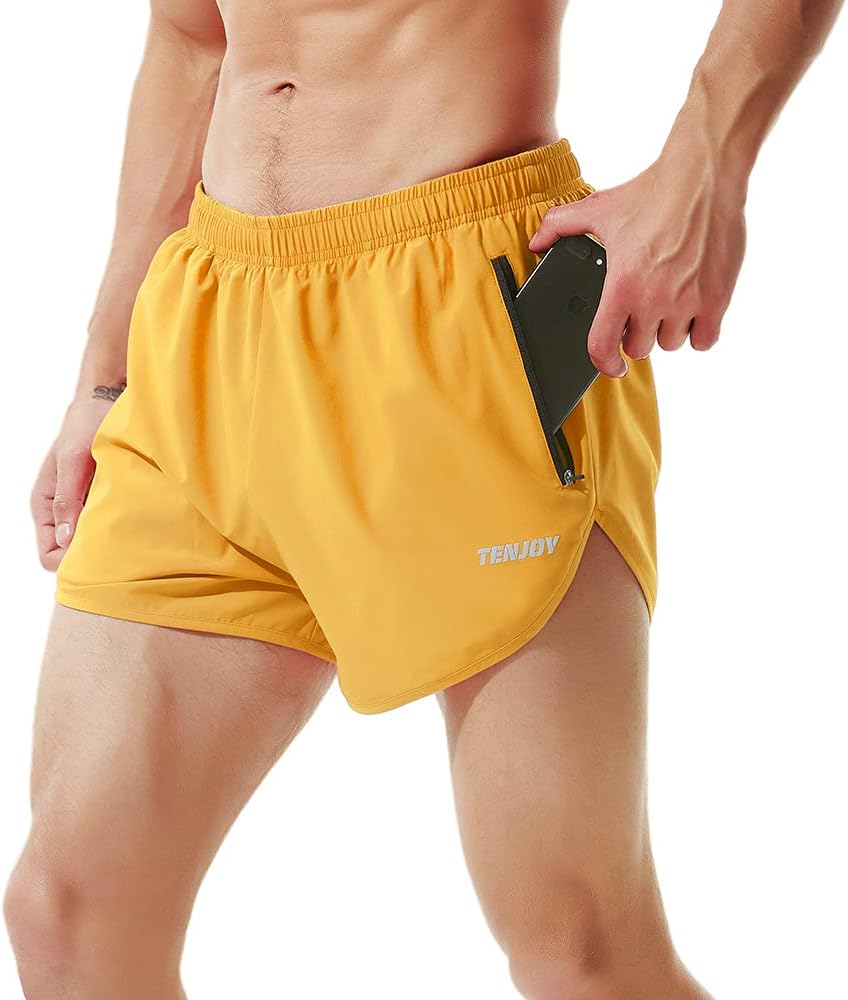 TENJOY Men's Running Shorts Gym Athletic Workout Shorts for Men 3 inch Sports Shorts with Zipper Pocket