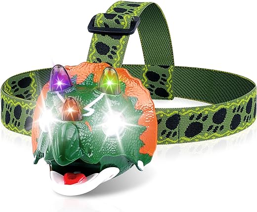 Triceratops LED Headlamp - Dinosaur Headlamp for Kids Camping Gear Essentials | Dinosaur Toy Head Lamp Flashlight for Boys Girls or Adults | Ideal Gift for Birthday, Halloween,...