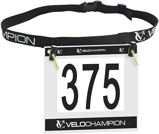 Velochampion Triathlon Running Belt: Elastic, Comfortable and Clip-Fastened. Adjustable Waist Belt for Marathons and Racing