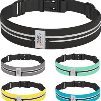 Water-Resistant Running Belt for Women and Men, with 2 Pockets Running Waist Belt to Store Your Phone, Keys, Money Safely. Reflective Phone Holder Fits Most Cell Phones. No...
