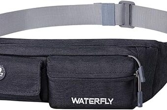 WATERFLY Fanny Pack for Women Men Water Resistant Small Waist Pouch Slim Belt Bag with 4 Pockets for Running Travelling Hiking Walking Lightweight Crossbody Chest Bag Fit All...