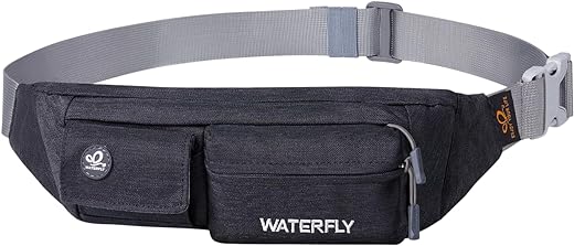 WATERFLY Fanny Pack for Women Men Water Resistant Small Waist Pouch Slim Belt Bag with 4 Pockets for Running Travelling Hiking Walking Lightweight Crossbody Chest Bag Fit All...