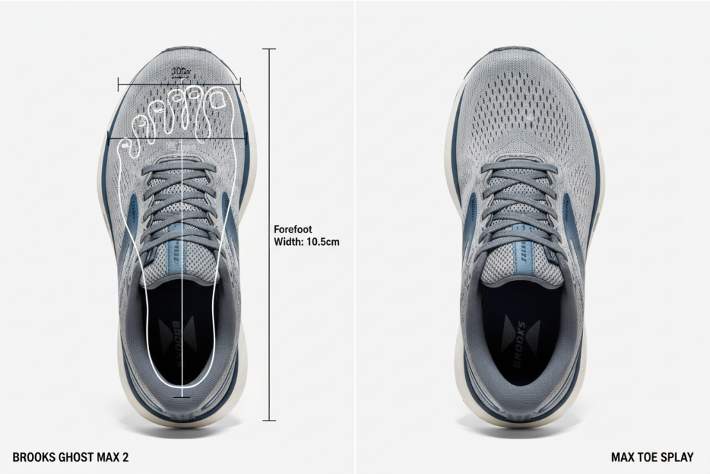 Brooks Ghost Max 2 toe box width comparison