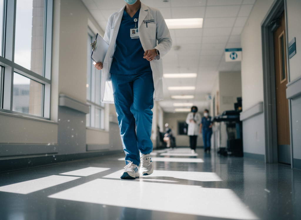 Brooks Ghost Max 2 worn by healthcare worker