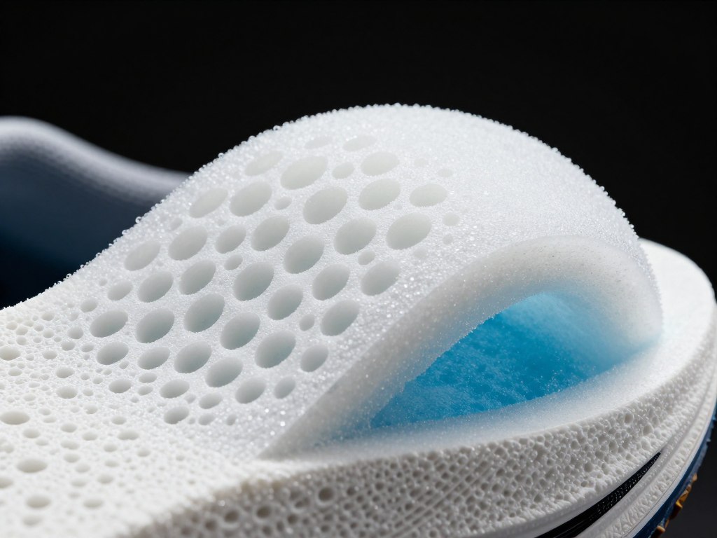 Close-up of PWRRUN foam midsole showing cushioning structure and energy return properties Close-up of PWRRUN foam midsole showing cushioning structure and energy return properties
