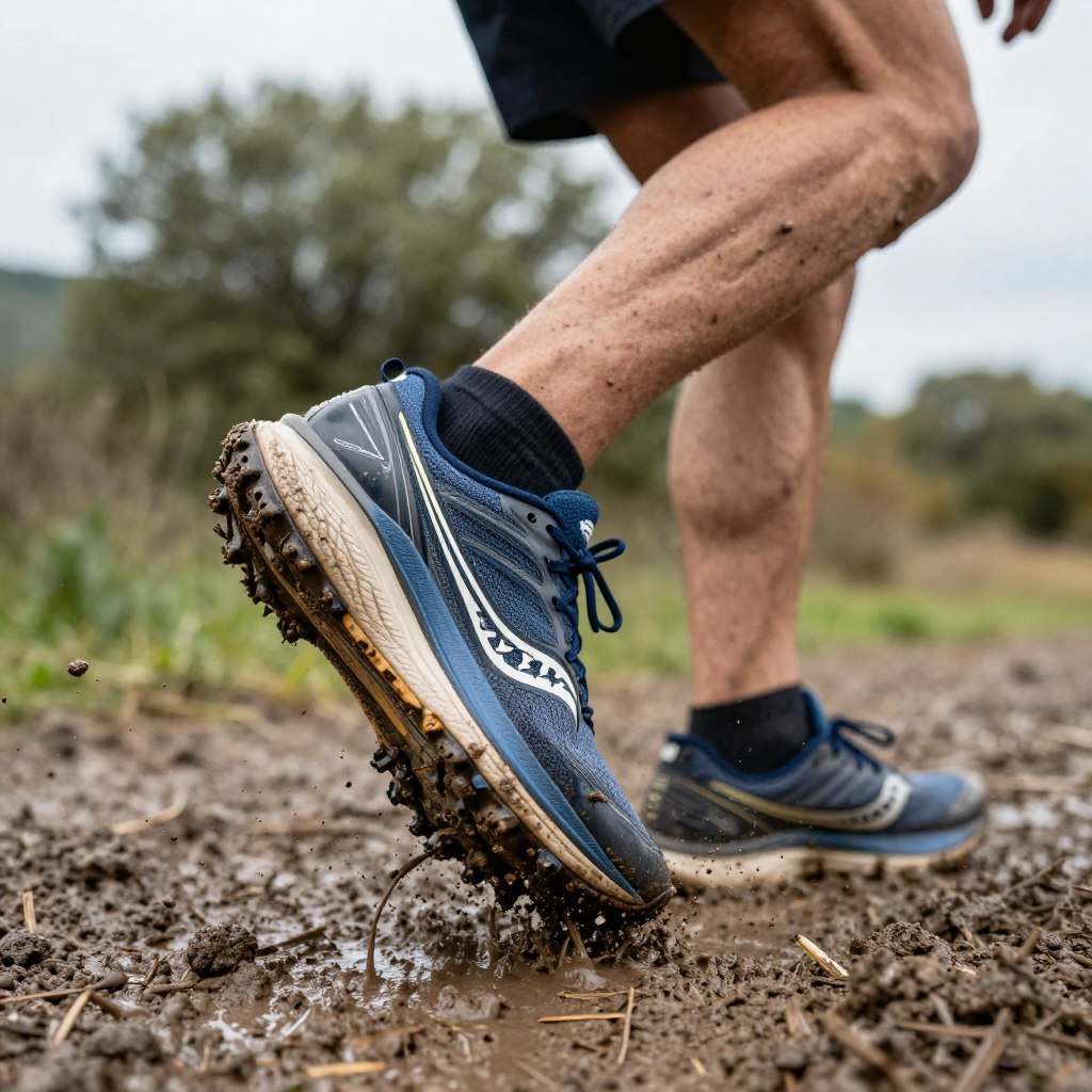 Peregrine 14 in muddy trail conditions demonstrating grip Peregrine 14 in muddy trail conditions demonstrating grip