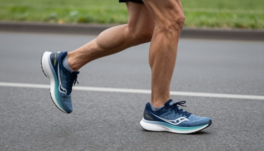Runner training in Saucony Endorphin Speed 4 on varied terrain Runner training in Saucony Endorphin Speed 4 on varied terrain