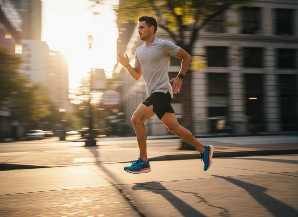 Runner wearing Brooks Ghost Max 2 on urban street