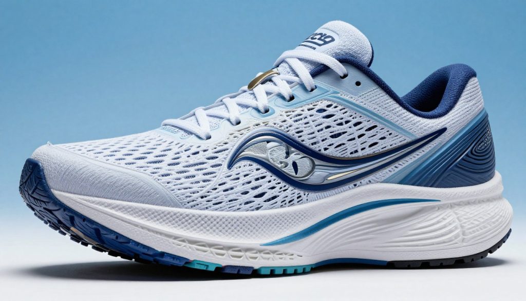 Saucony running shoes technology showcase displaying PWRRUN foam cushioning and energy return system close-up Saucony running shoes technology showcase displaying PWRRUN foam cushioning and energy return system close-up