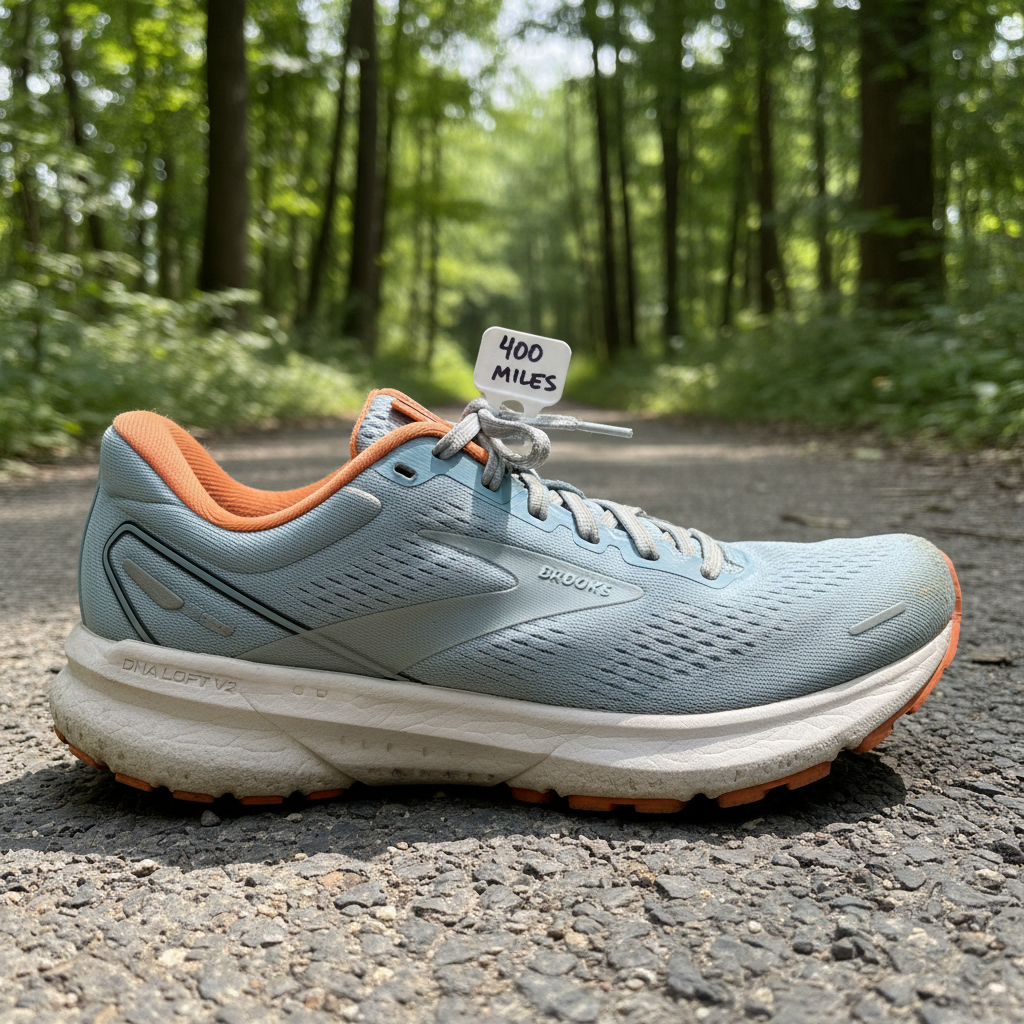 Well-worn Brooks Ghost Max 2 showing durability after 400 miles