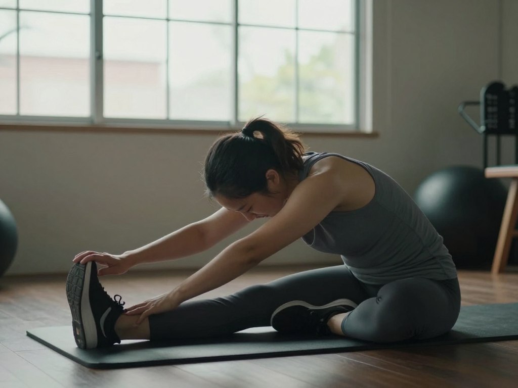 person stretching after workout showing recovery person stretching after workout showing recovery